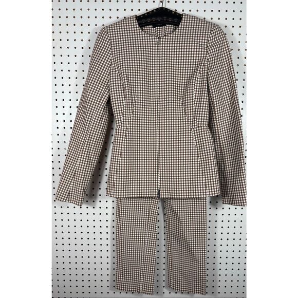 Theory woman’s sculpture jacket & pants ivory multi grid stretch size 0